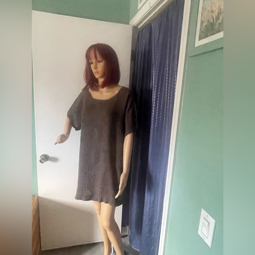 Pure Jill Linen XL Tall 100% Linen Brown Crinkled Fabric Tunic Top